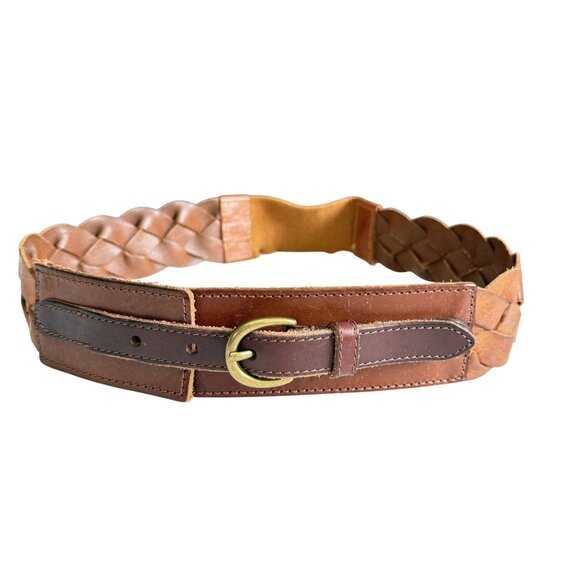 Bohemian Woven Braided Leather Wide Elastic Belt Women's 34.5" Brown Adjustable - Picture 1 of 8